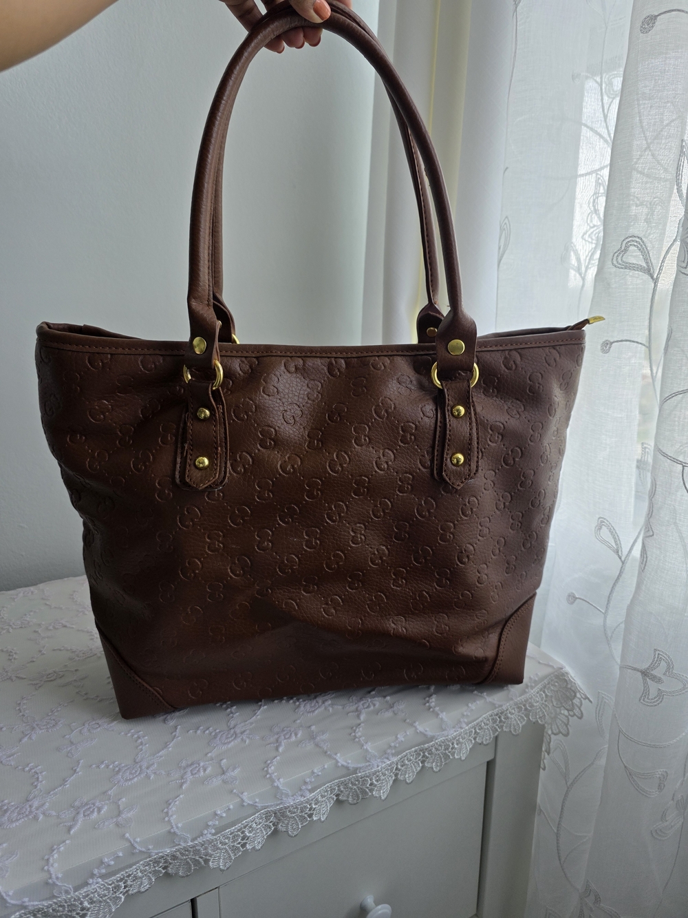 Brown Princy Tote Bag Gold Hardware Shoulder